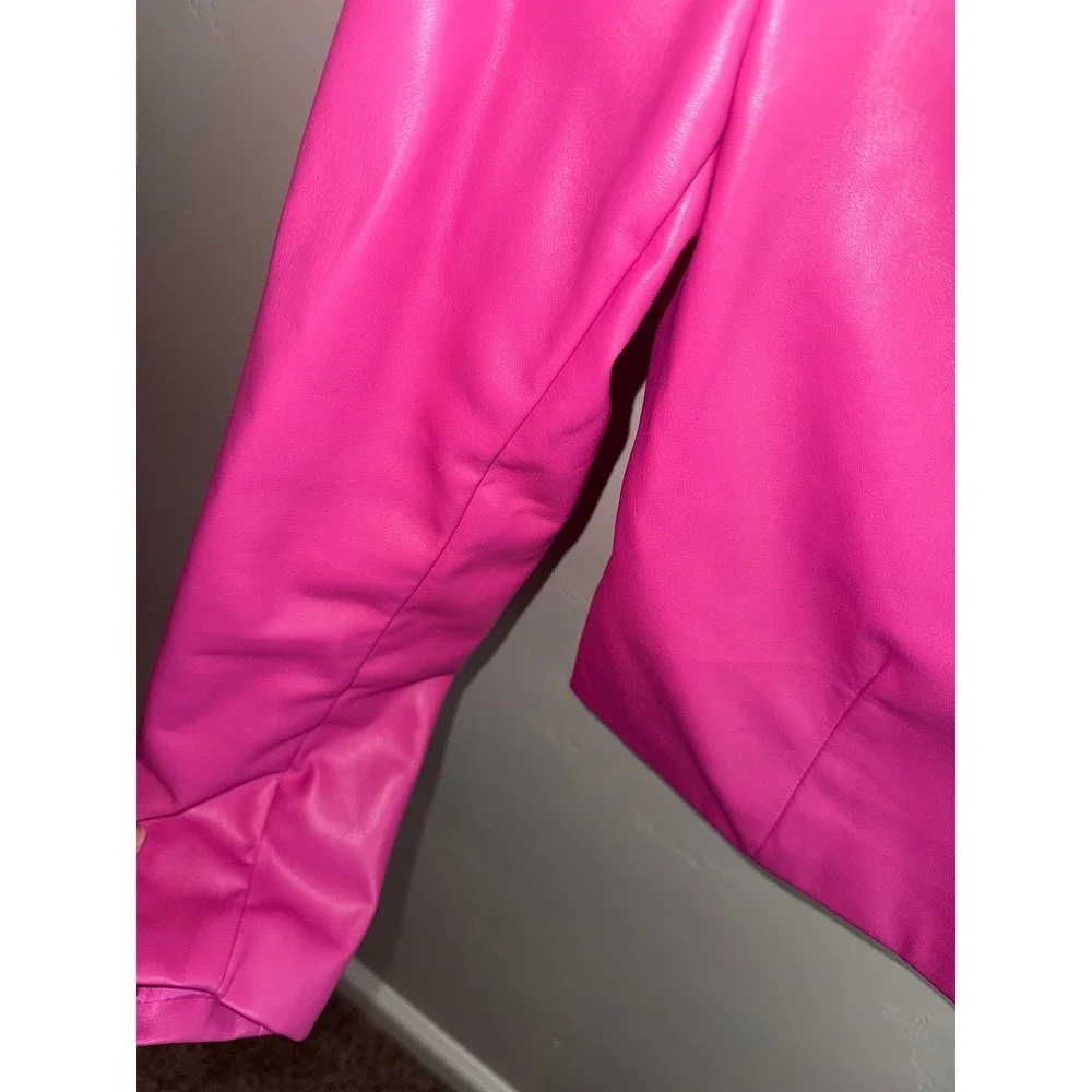 Sans Souci Hot Pink‎ Cropped Faux Leather Blazer Jacket Size medium